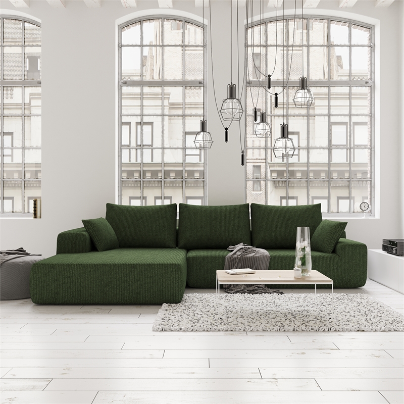 Afuera Living L-Shaped Foam-Filled Corduroy Sofa No Assembly Required