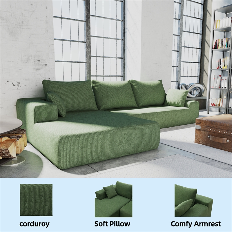Afuera Living L-Shaped Foam-Filled Corduroy Sofa No Assembly Required