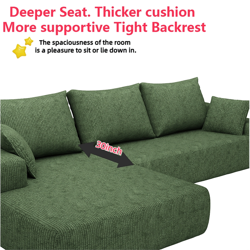 Afuera Living L-Shaped Foam-Filled Corduroy Sofa No Assembly Required