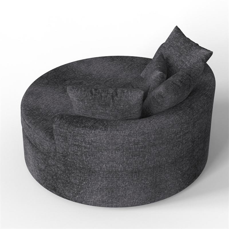 Afuera Living Dark Grey Foam-Filled Sherpa Fleece Round Sofa No Assembly