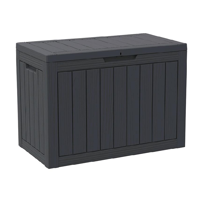 Afuera Living 45-Gallon Black Resin Outdoor Storage Box with Woodgrain Finish