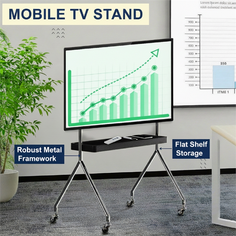 Afuera Living Black Mobile Stainless Steel TV Stand with Rolling Casters