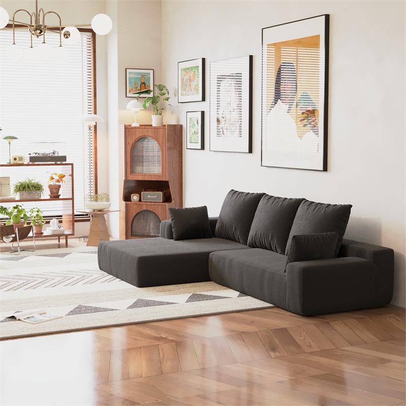Afuera Living Black L-Shaped Chenille Foam-Filled Modular Sofa No Assembly
