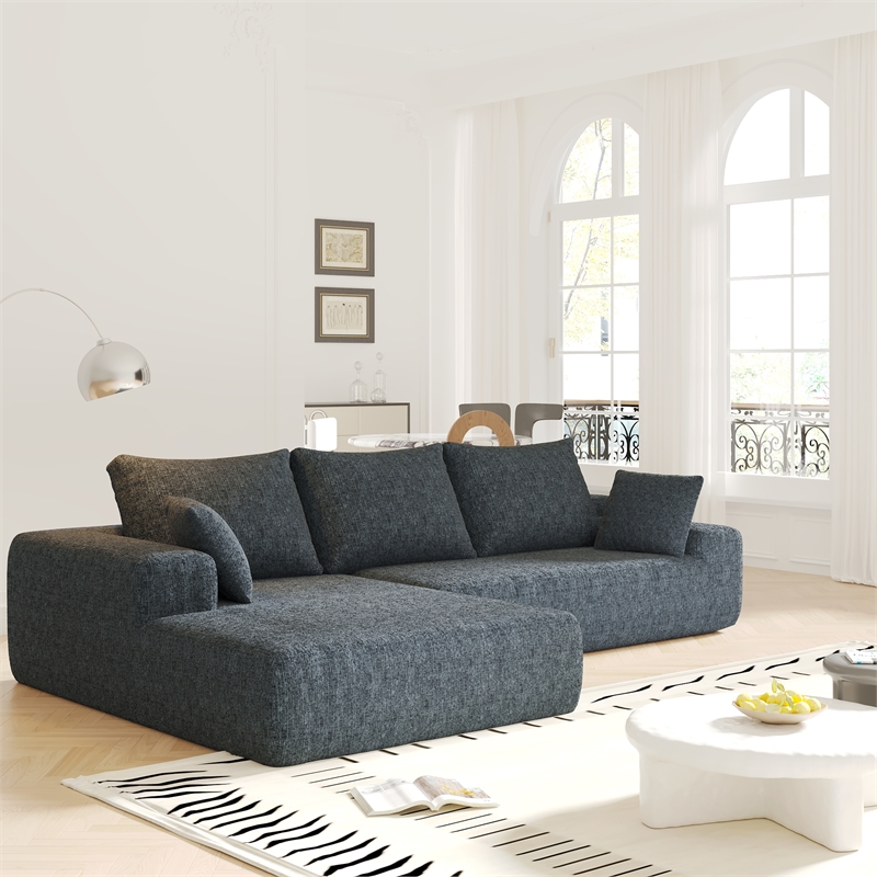 Afuera Living Black L-Shaped Chenille Foam-Filled Modular Sofa No Assembly