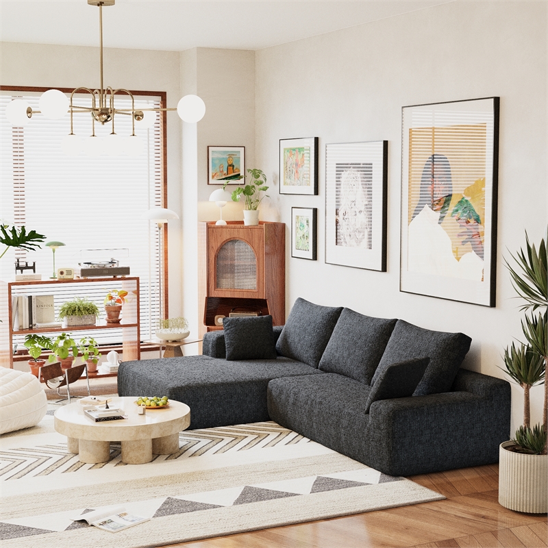 Afuera Living Black L-Shaped Chenille Foam-Filled Modular Sofa No Assembly