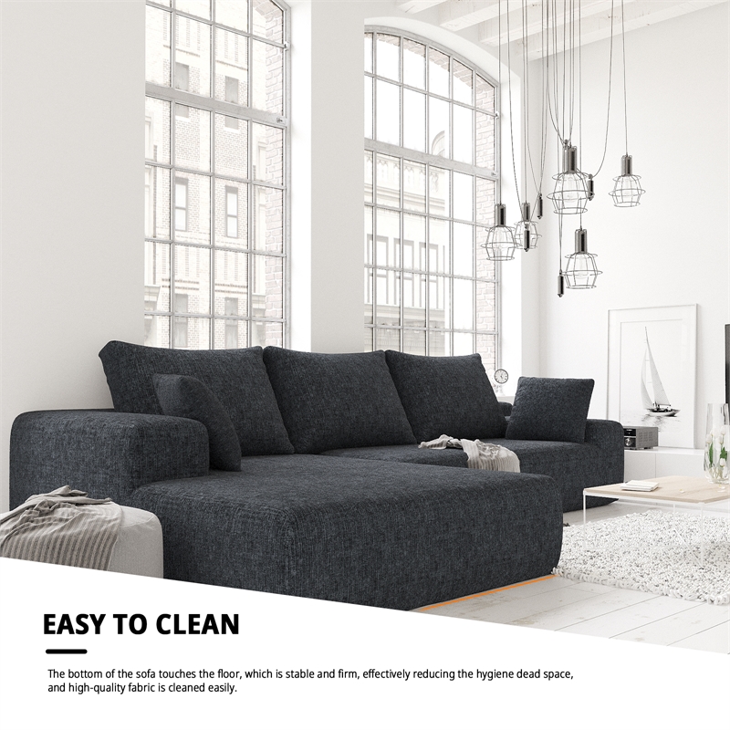 Afuera Living Black L-Shaped Chenille Foam-Filled Modular Sofa No Assembly
