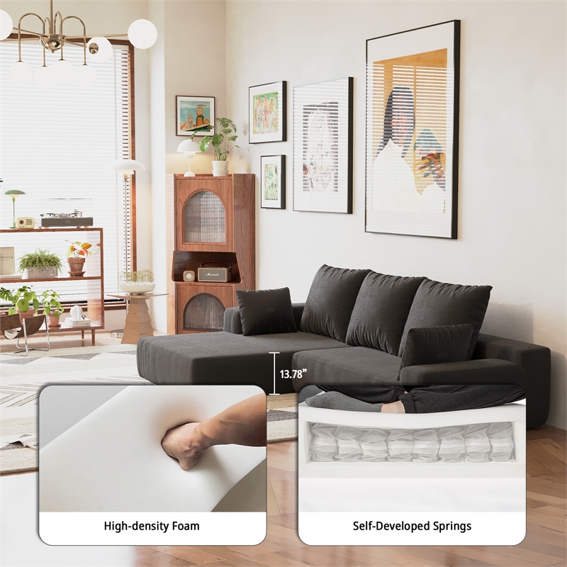 Afuera Living Black L-Shaped Chenille Foam-Filled Modular Sofa No Assembly