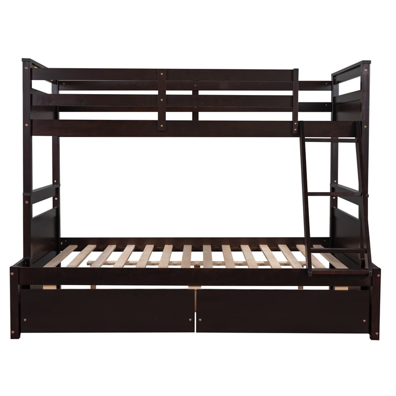 Afuera Living Espresso Separable Twin-Over-Full Pine Bunk Bed with Drawers
