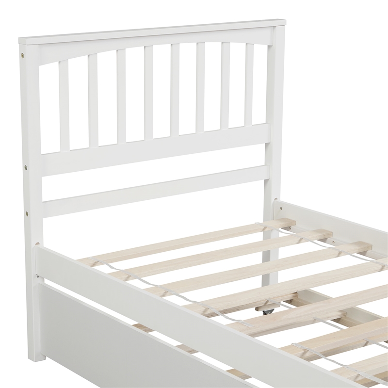 Afuera Living White Pine Wood Twin Platform Bed with Trundle & 10 Slats