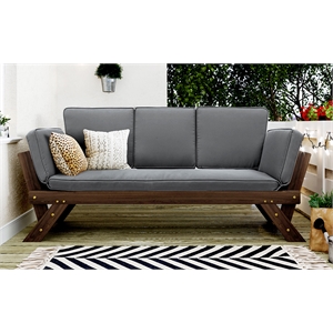 Afuera Living Acacia Wood Adjustable Outdoor Sofa Chaise Lounge in Grey