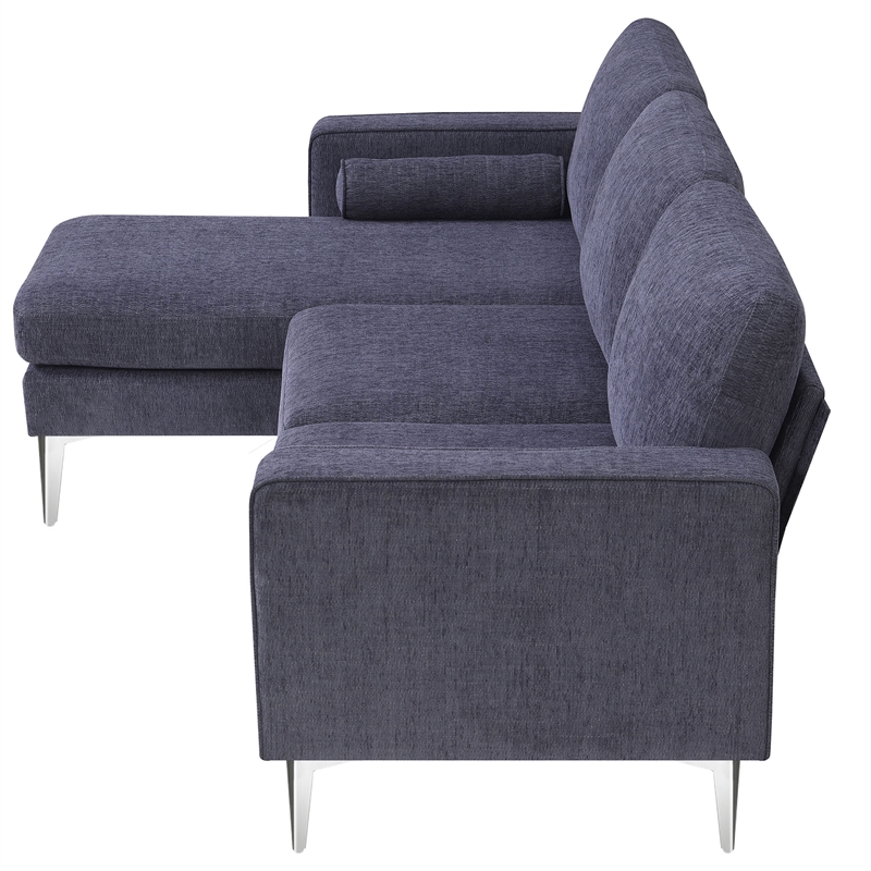 Afuera Living 86-Inch Chenille L-Shaped Sectional Sofa in Blue and Gray