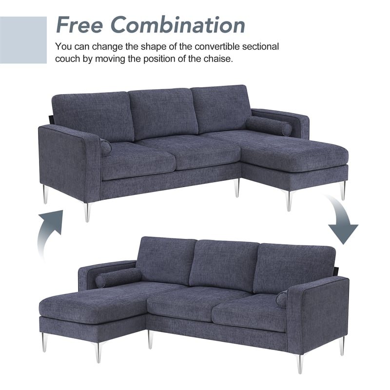 Afuera Living 86-Inch Chenille L-Shaped Sectional Sofa in Blue and Gray