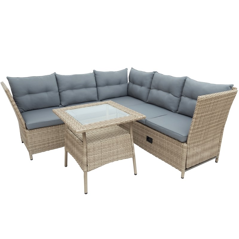 Afuera Living 4-Piece Outdoor Patio Wicker Rattan Sofa Set with Adjustable Backs