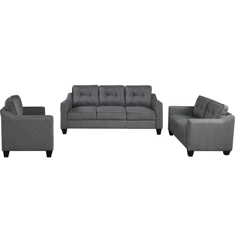 Afuera Living 3-Piece Linen Sectional Sofa Set with Tufted Cushions