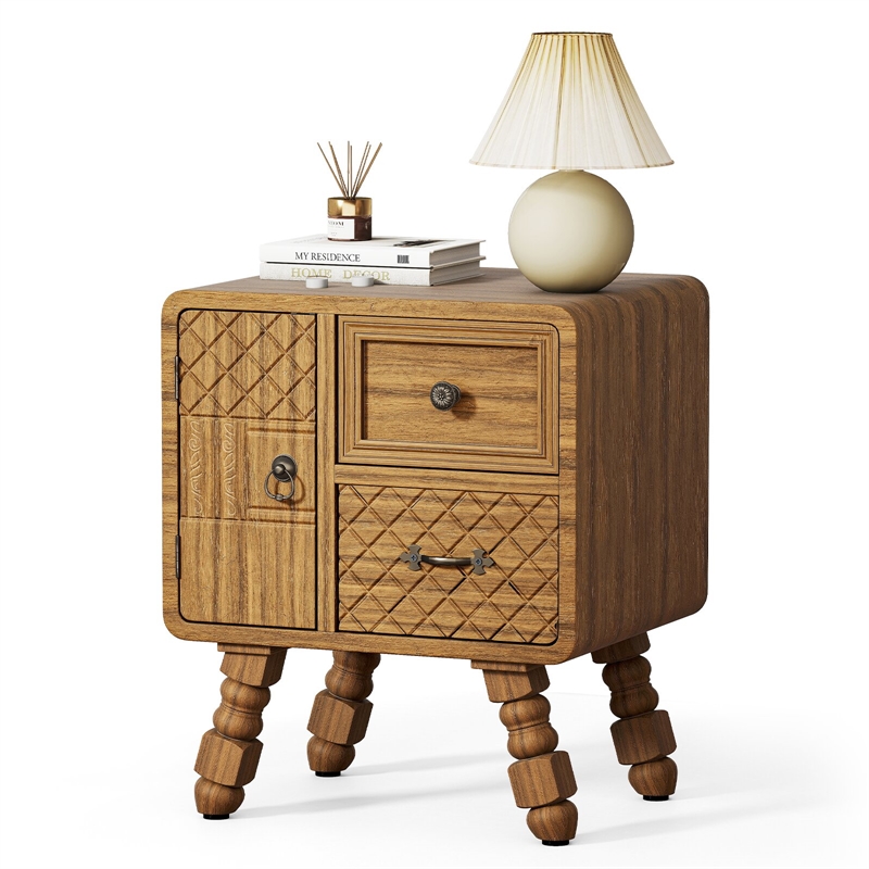 Afuera Living Vintage End Table Set of 2 with 2 Drawers and Water-Resistant Top