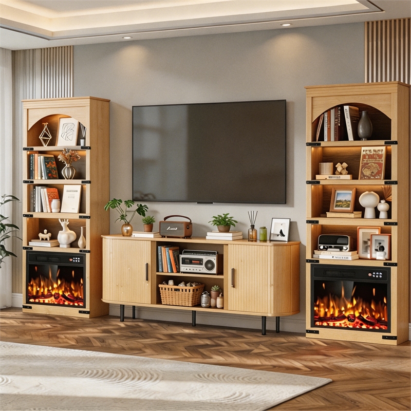 Afuera Living 70-Inch Medium Wood Arched Bookcase with LED Lights and 5 Shelves