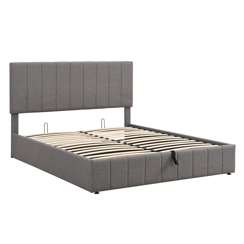 Afuera Living Twin Wood Platform Bed with Upholstered Headboard in Gray