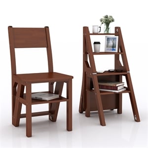 Afuera Living 3-in-1 Rubberwood Folding Ladder Chair in Brown