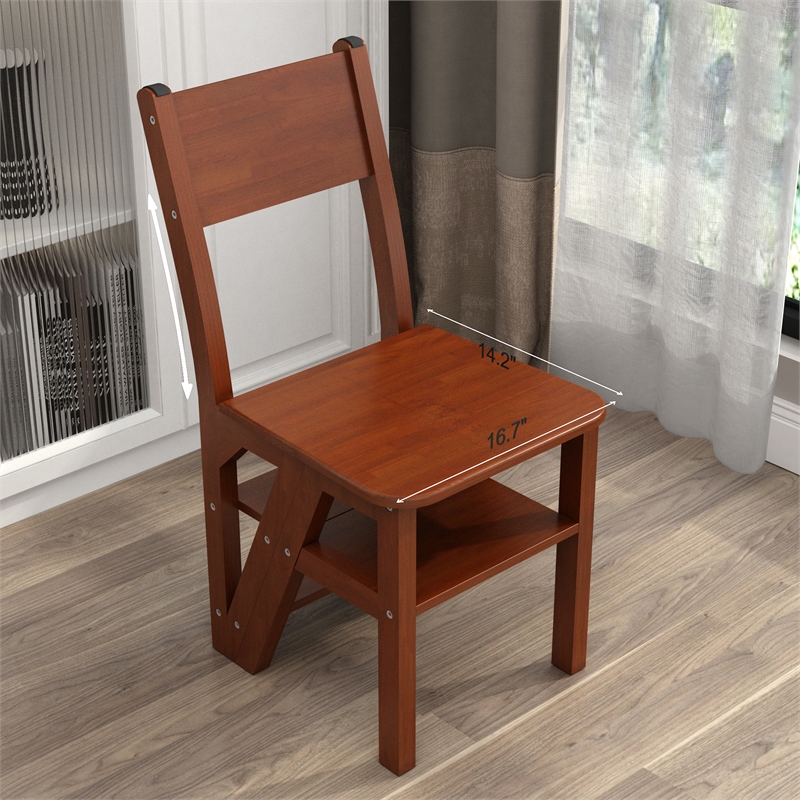 Afuera Living 3-in-1 Rubberwood Folding Ladder Chair in Brown