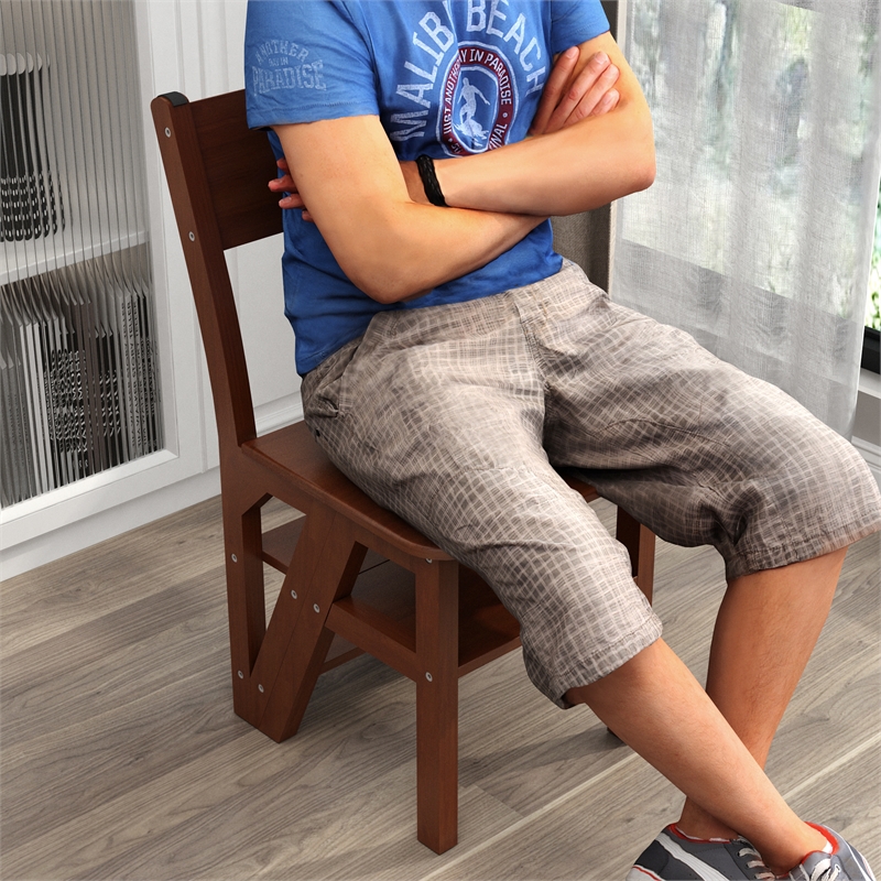 Afuera Living 3-in-1 Rubberwood Folding Ladder Chair in Brown