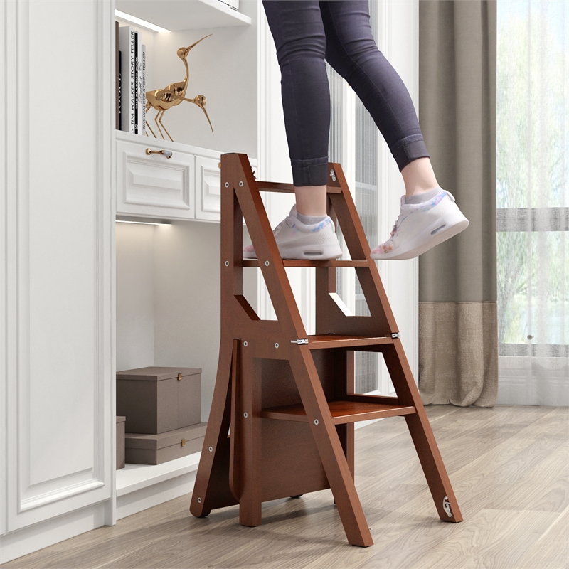 Afuera Living 3-in-1 Rubberwood Folding Ladder Chair in Brown