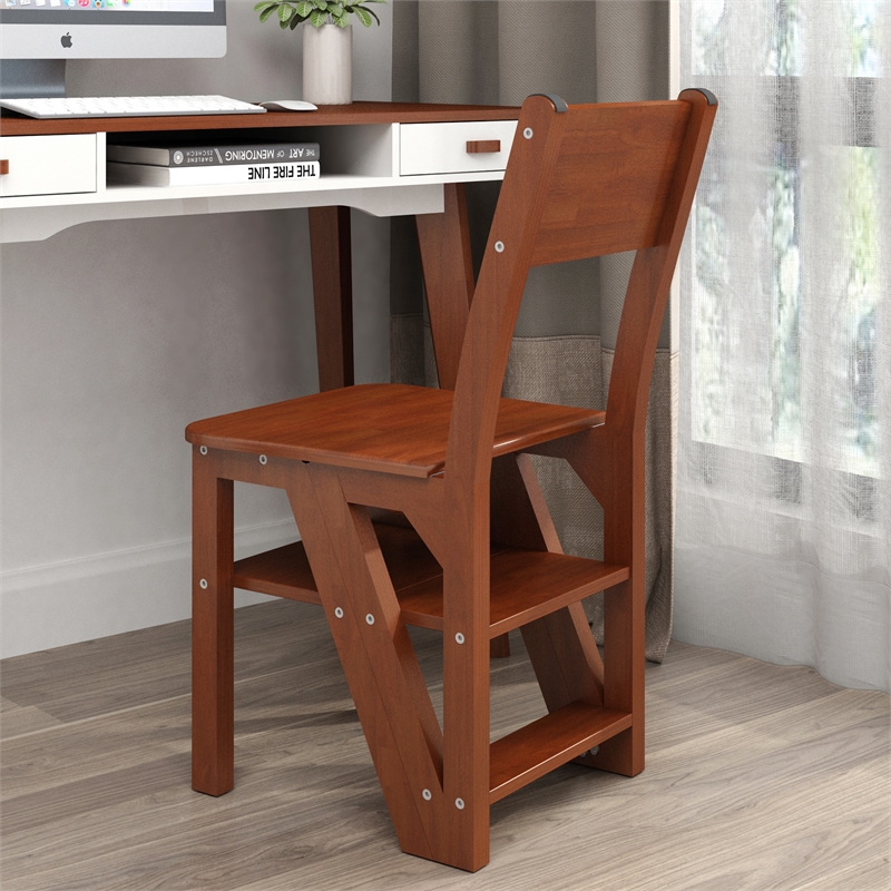 Afuera Living 3-in-1 Rubberwood Folding Ladder Chair in Brown