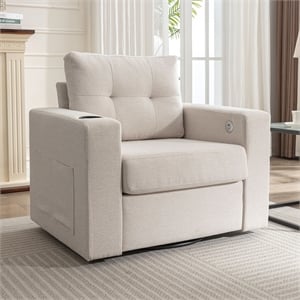 Afuera Living Modern White Velvet Swivel Accent Chair with USB Port
