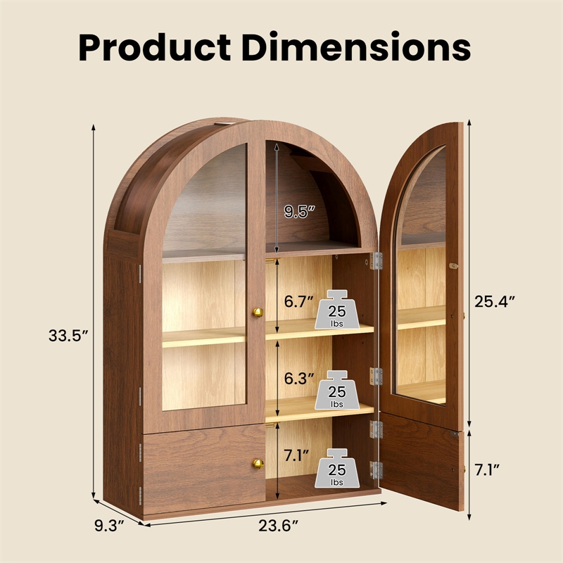 Afuera Living 24-Inch Brown Arched Wall Cabinet with Glass and Wood Doors