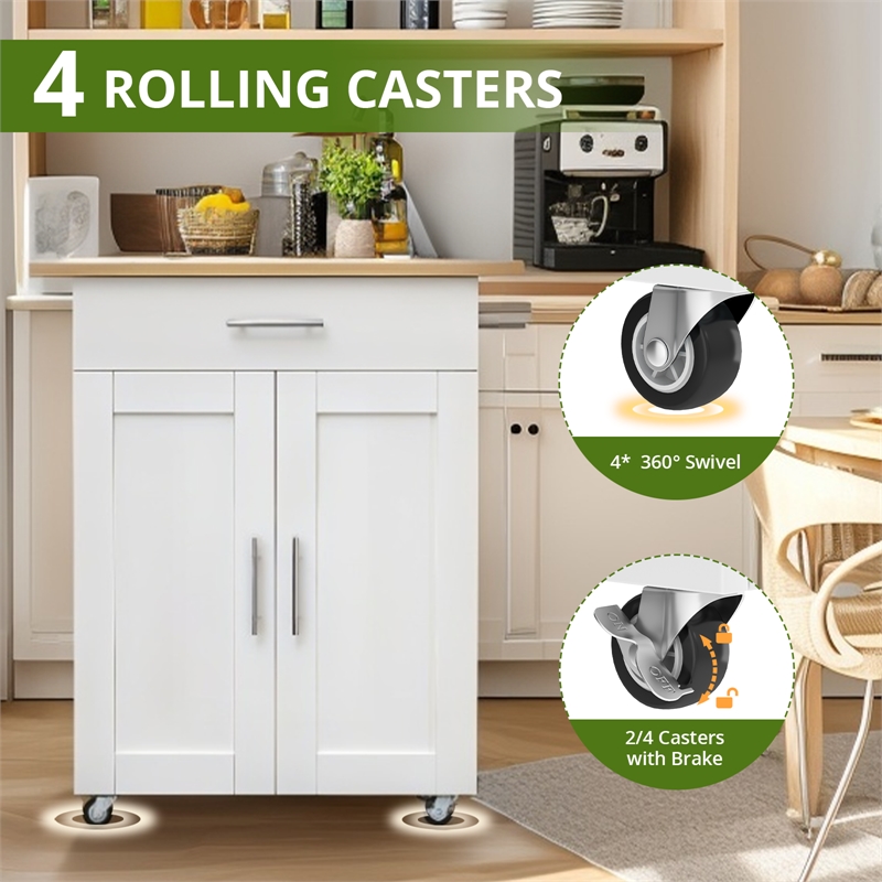 Afuera Living 33.8-Inch White Rolling Kitchen Island Cart with Storage Drawer