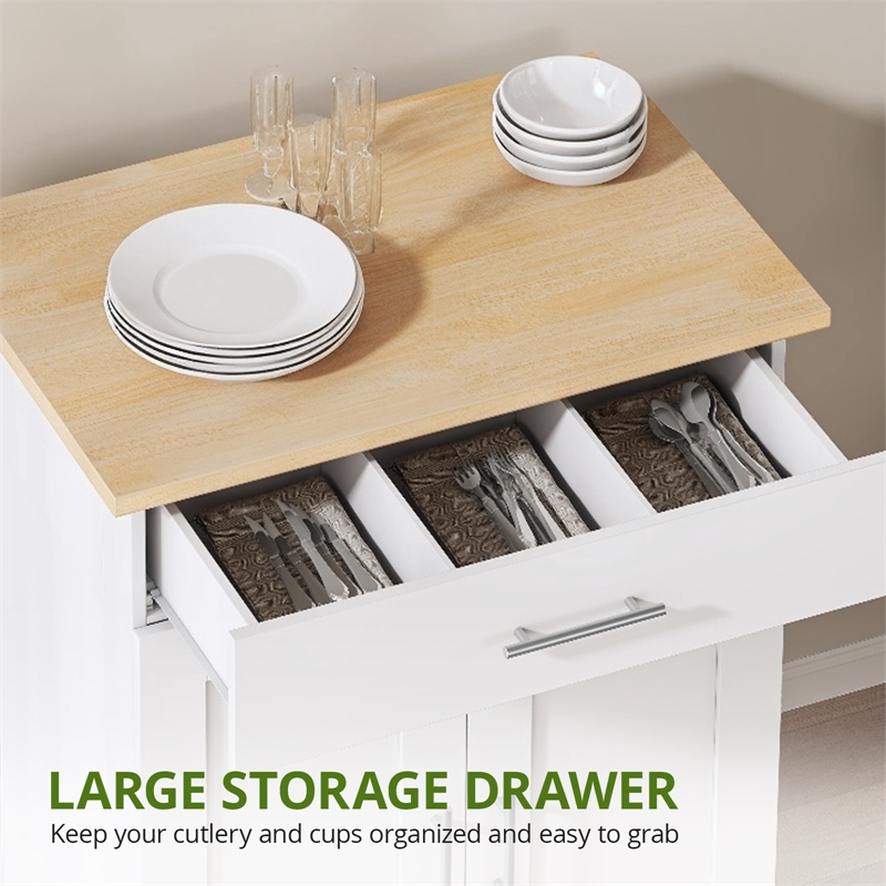 Afuera Living 33.8-Inch White Rolling Kitchen Island Cart with Storage Drawer