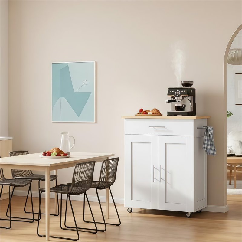 Afuera Living 33.8-Inch White Rolling Kitchen Island Cart with Storage Drawer
