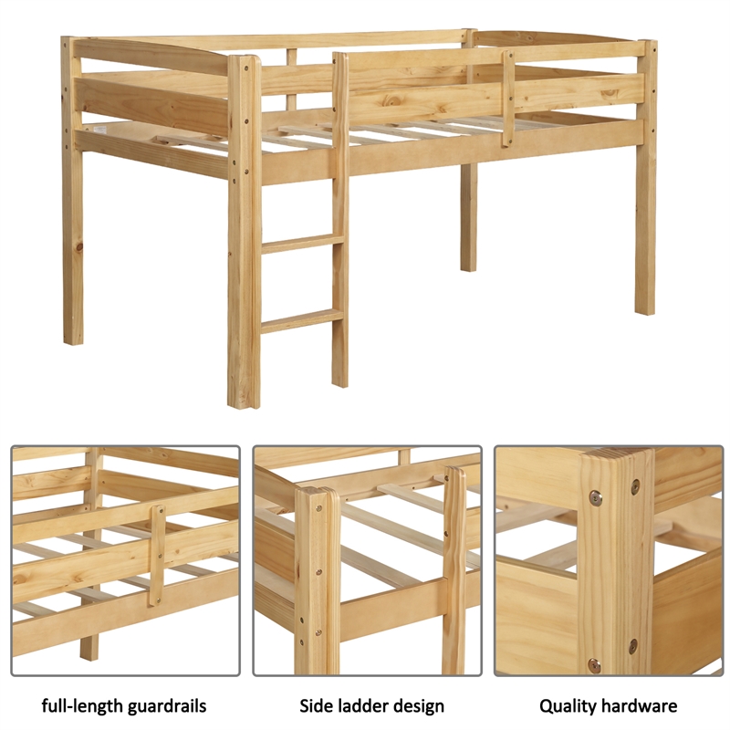 Afuera Living Contemporary Twin Low Wood Loft Bed with Ladder in Walnut
