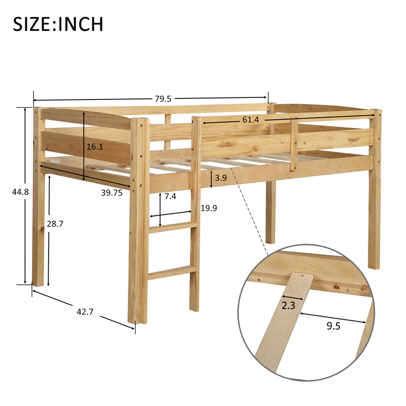 Afuera Living Contemporary Twin Low Wood Loft Bed with Ladder in Walnut