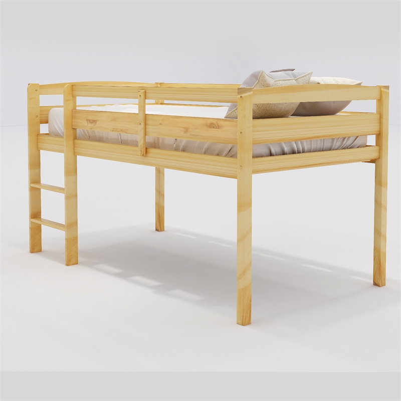 Afuera Living Contemporary Twin Low Wood Loft Bed with Ladder in Walnut