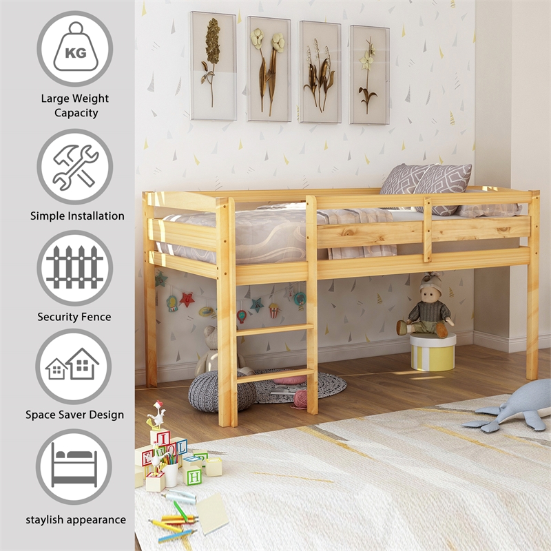 Afuera Living Contemporary Twin Low Wood Loft Bed with Ladder in Walnut