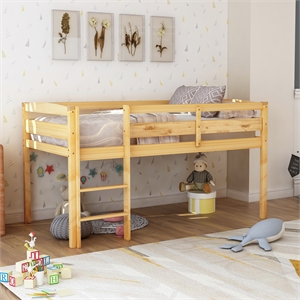 Afuera Living Contemporary Twin Low Wood Loft Bed with Ladder in Walnut