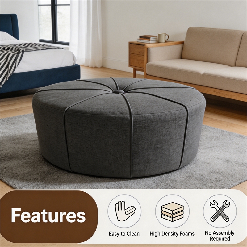 Afuera Living 48-Inch Slate Blue Linen Oversized Oval Ottoman Bench