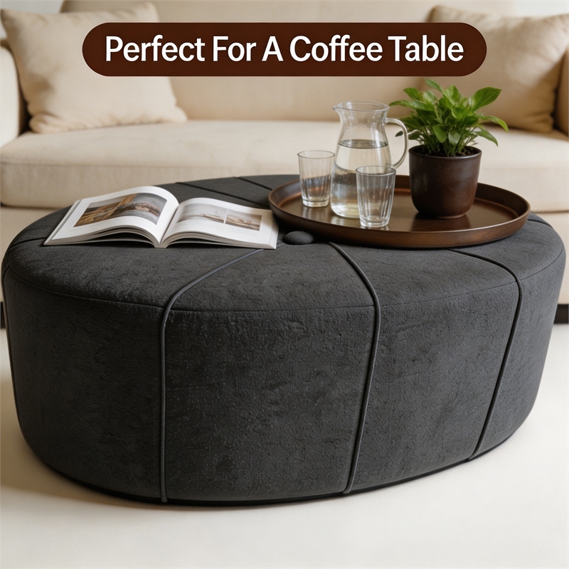 Afuera Living 48-Inch Slate Blue Linen Oversized Oval Ottoman Bench