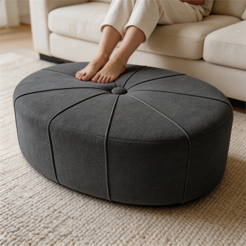 Afuera Living 48-Inch Slate Blue Linen Oversized Oval Ottoman Bench