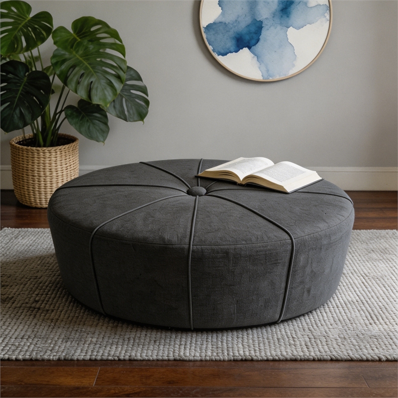 Afuera Living 48-Inch Slate Blue Linen Oversized Oval Ottoman Bench