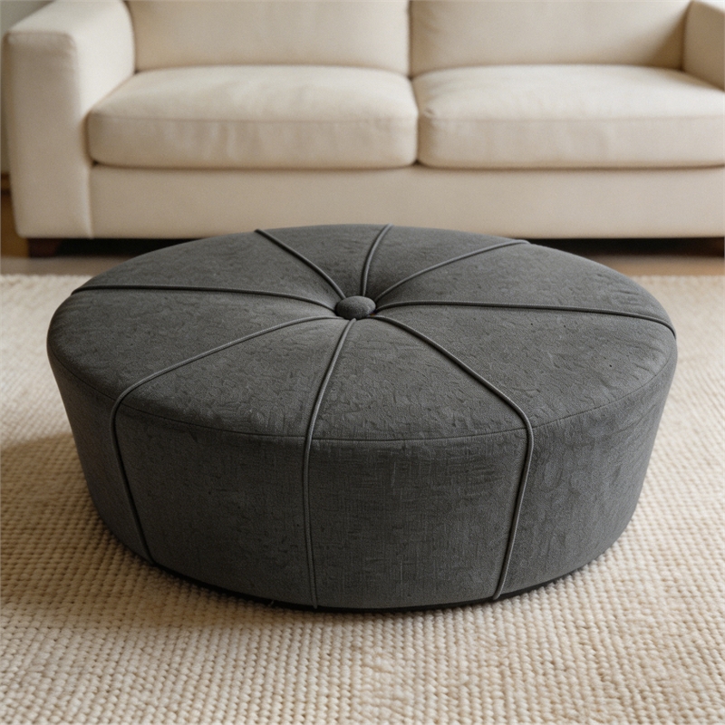Afuera Living 48-Inch Slate Blue Linen Oversized Oval Ottoman Bench