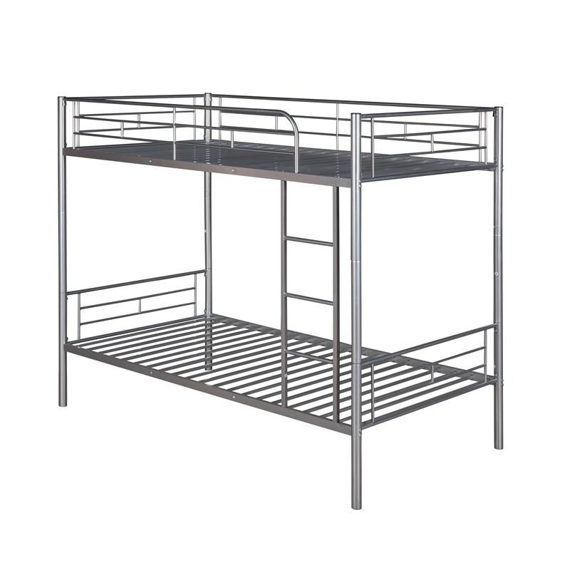 Afuera Living Contemporary Twin-Over-Twin Metal Bunk Bed in Silver