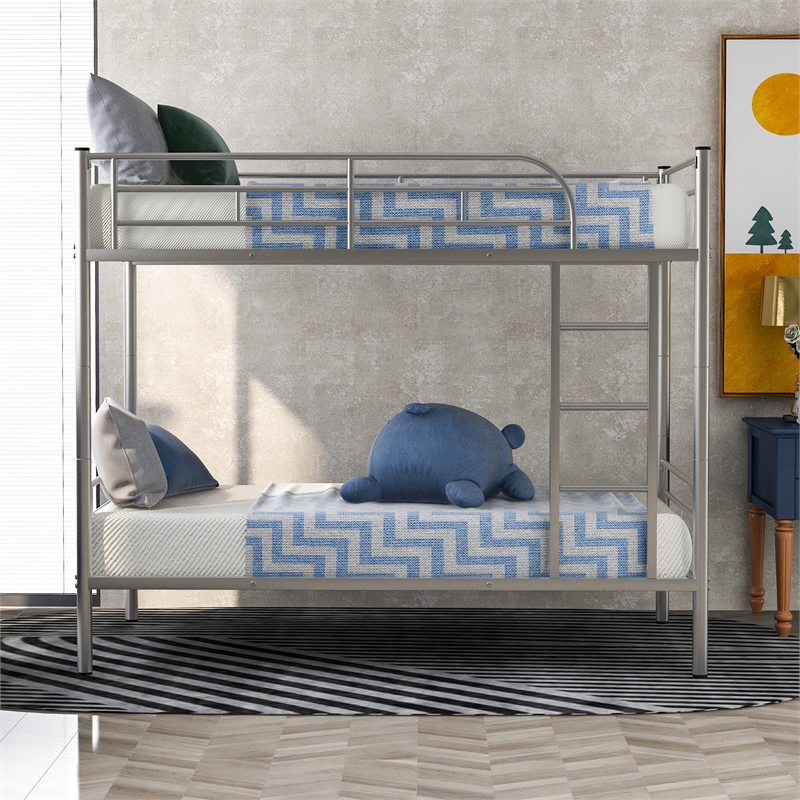 Afuera Living Contemporary Twin-Over-Twin Metal Bunk Bed in Silver