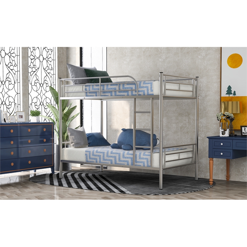 Afuera Living Contemporary Twin-Over-Twin Metal Bunk Bed in Silver