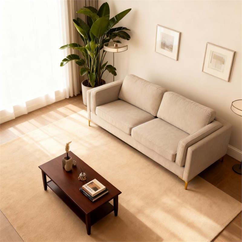 Afuera Living White Fabric Comfort Sofa with Tapered Wooden Legs