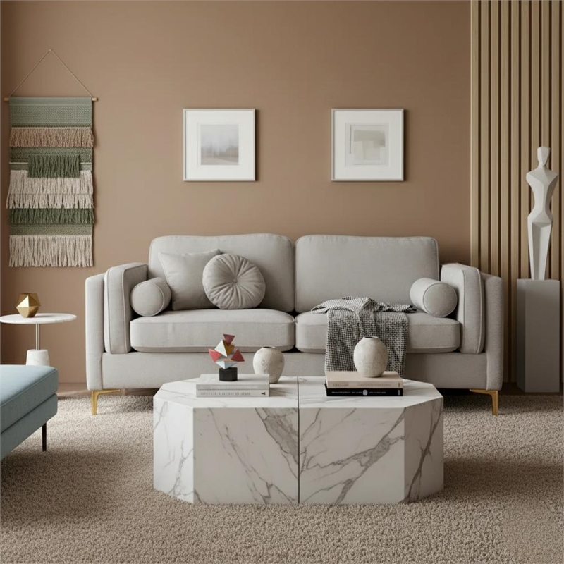 Afuera Living White Fabric Comfort Sofa with Tapered Wooden Legs