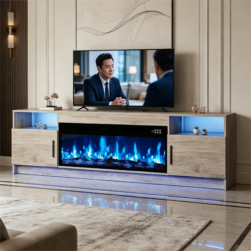 Afuera Living 70-Inch Gray TV Stand with 36-Inch Electric Fireplace