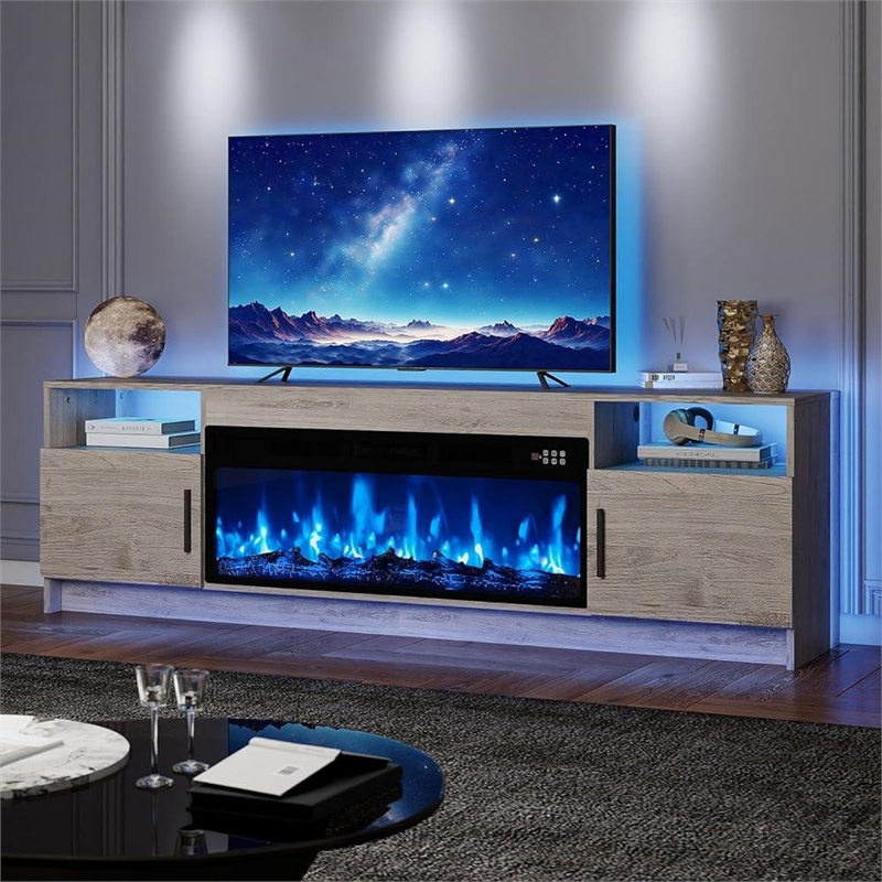 Afuera Living 70-Inch Gray TV Stand with 36-Inch Electric Fireplace