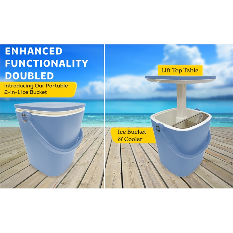 Afuera Living Portable Outdoor Bar Table with 15L Ice Bucket in Blue