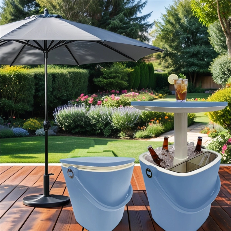 Afuera Living Portable Outdoor Bar Table with 15L Ice Bucket in Blue